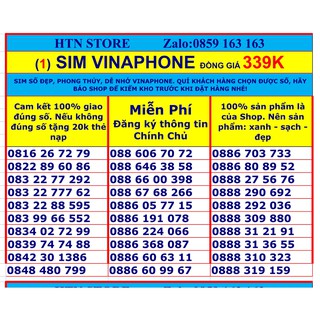 Sim vinaphone số đẹp vina trả trước giá rẻ đồng giá 339k