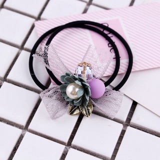 Set 2 Cột tóc hoa xếp nơ ren cao cấp điệu đà