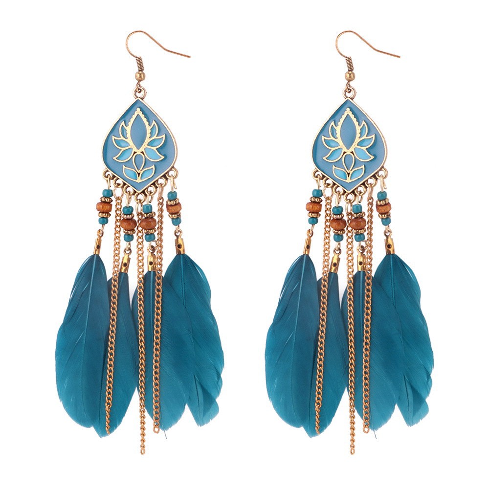 Khuyên tai Boho phong cách Vintage hoa gió lông vũ - Bông tai Vintage BT132