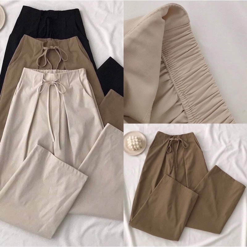 Quần Cullotes Buộc Dây Nữ [FREESHIP]  Quần ống rộng vintage màu ĐEN | BE | NÂU | XANH cá tính Ulzzang
