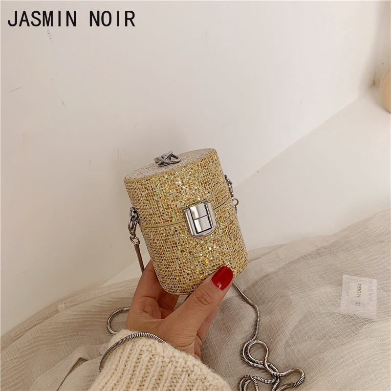 Túi đeo vai JASMIN NOIR hình hộp mini dây chuỗi mảnh đính kim sa thời trang dành cho nữ