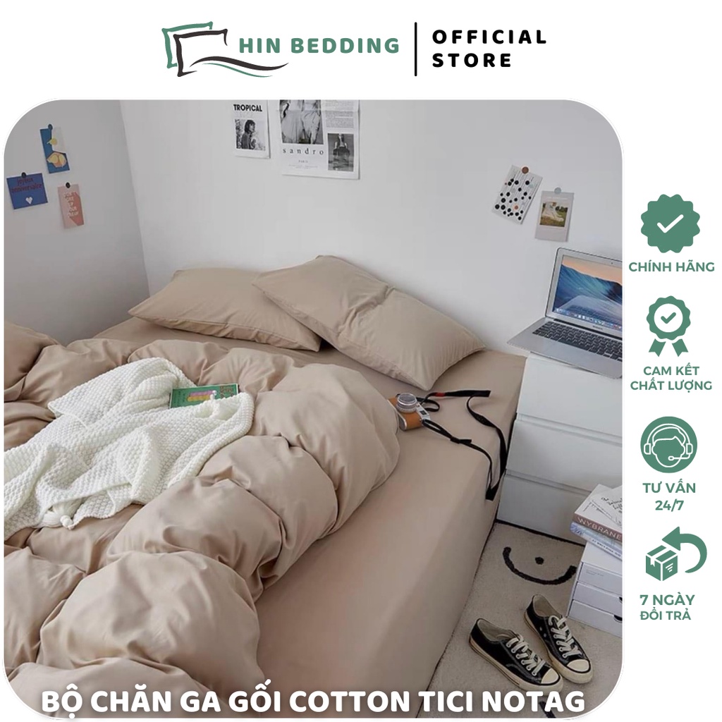Bộ Chăn Ga Gối Cotton Tici Notag HIN BEDDING, Chăn Ga Hàn Quốc, Vỏ Chăn Mền, Drap Giường Và 2 Vỏ Gối