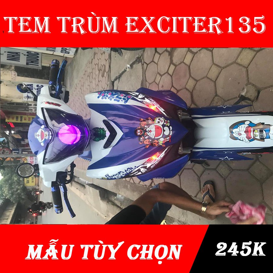 Tem trùm exciter 135ex doremon xanh tím trắng