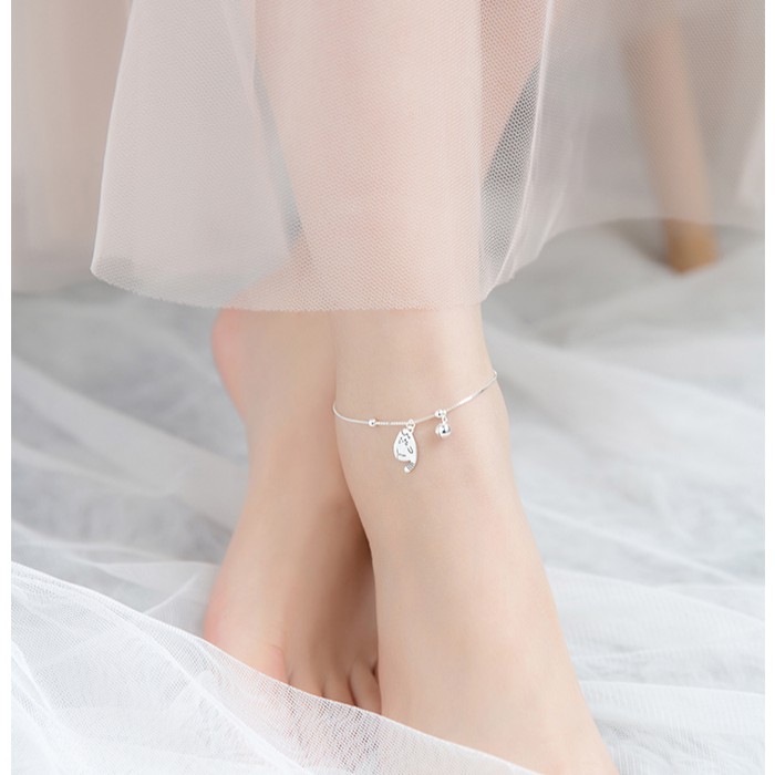 Lắc chân Bạc con mèo quả chuông cao cấp, Lắc chân mèo 2023 Bạc cao cấp _ TUNA SILVER 𝑨̉𝒏𝒉 𝒕𝒉𝒂̣̂𝒕 cam kết chuẩn Bạc