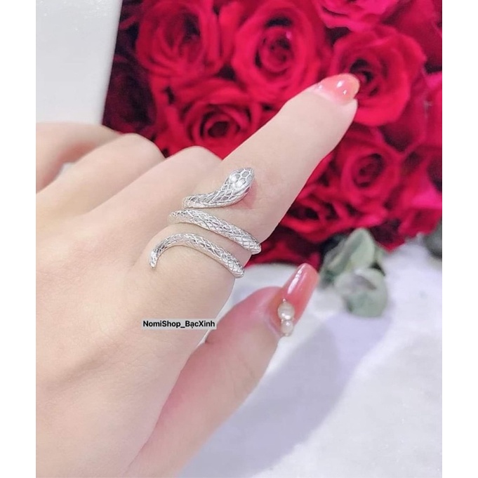 Nhẫn bạc Rắn cuốn 3 vòng, Nam Nữ đều đeo được thời trang cá tính độc đáo Mainomi Shop Bạc Xinh