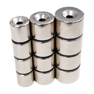 Nam châm đất hiếm 20x20mm, 25x20mm lỗ 6mm mạ Niken từ tính N35