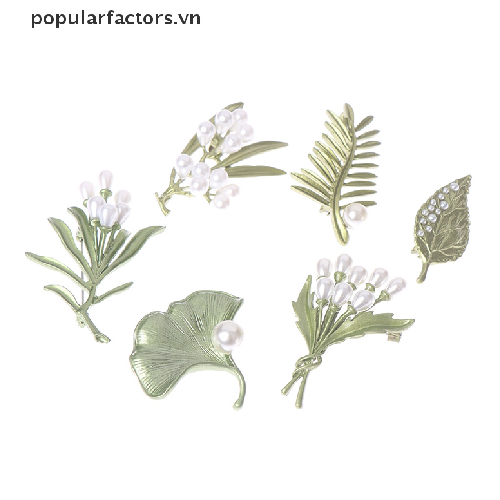 Ghim Cài Áo Hình Lá Cây Đính Ngọc Trai Màu Sắc Vintage