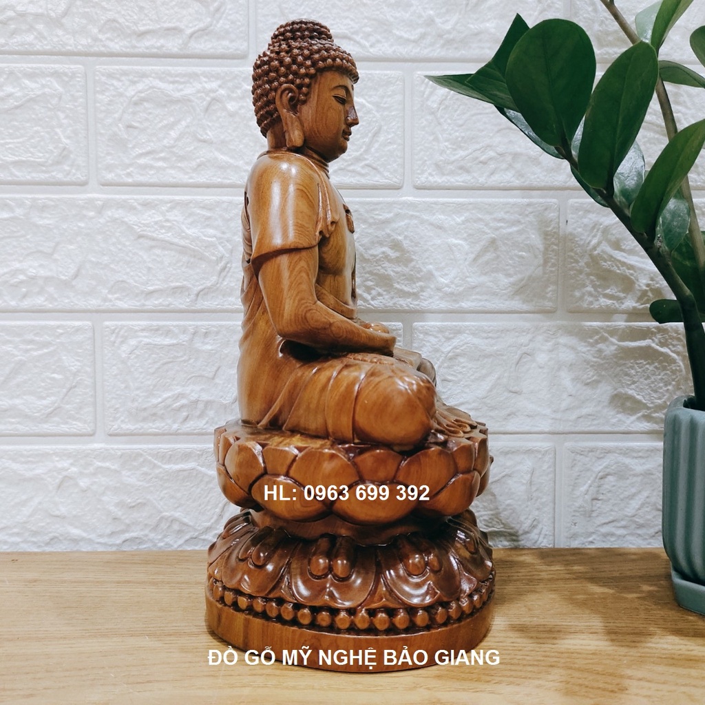 Tượng phật a di đà gỗ bách thơm cao 30 ngang 15 sâu 15 cm