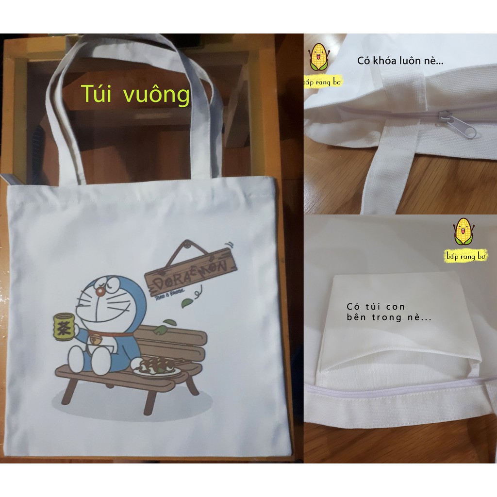 TÚI TOTE MÈO MÁY DORAEMON - VẢI DỆT CANVAS