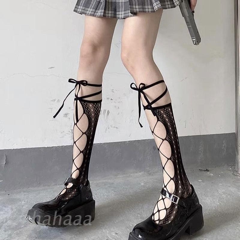 Vớ Lưới Xuyên Thấu Đan Dây Chéo Phong Cách Lolita Quyến Rũ Cho Nữ