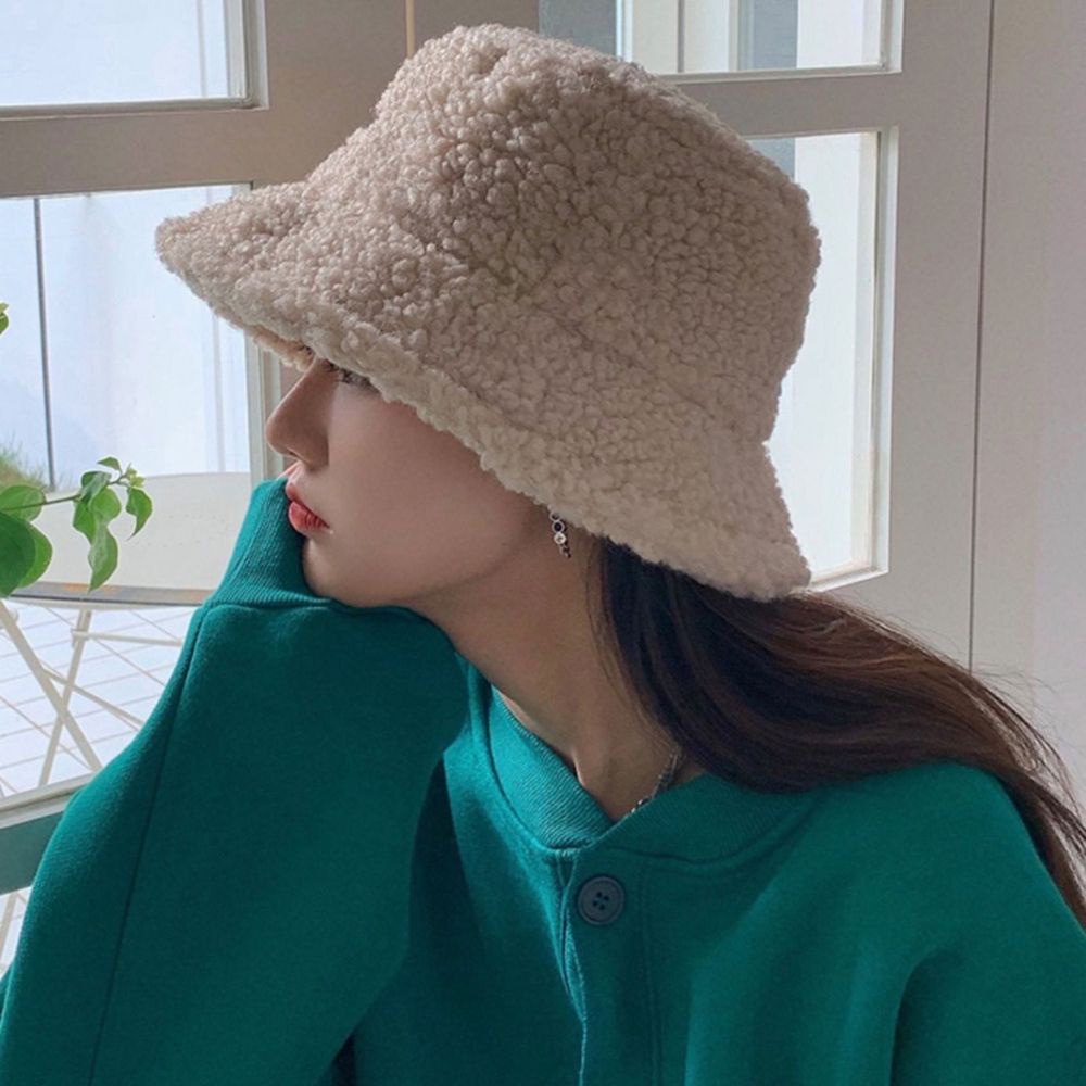 Mũ xô lông cừu màu trơn giữ ấm mùa thu đông phong cách Hàn Quốc đơn giản có thể gấp gọn cho nữ