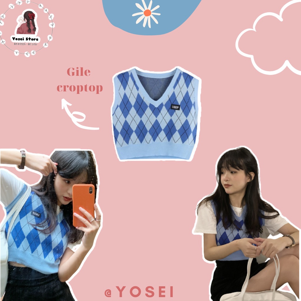 Áo Ghile Croptop Xanh Dương Phong Cách Hàn Quốc (Hàng Quảng Châu)