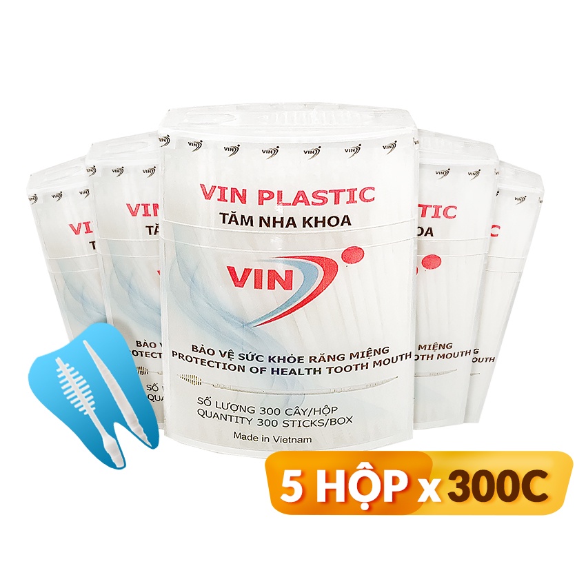 Tăm nha khoa vinon (Combo 5 hộp x hộp 300 tăm). TCVN: ISO 9001-2015 và 12-1:2011/BYT. MS-04