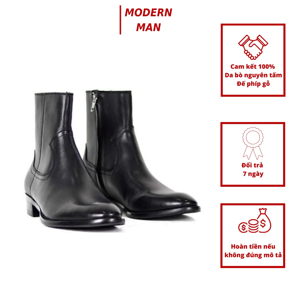 ZIP BOOTS KÉO KHÓA DA BÒ ĐẾ GỖ TĂNG CHIỀU CAO 5CM
