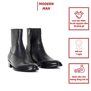 Zip boots kéo khóa da bò đế gỗ tăng chiều cao 5cm
