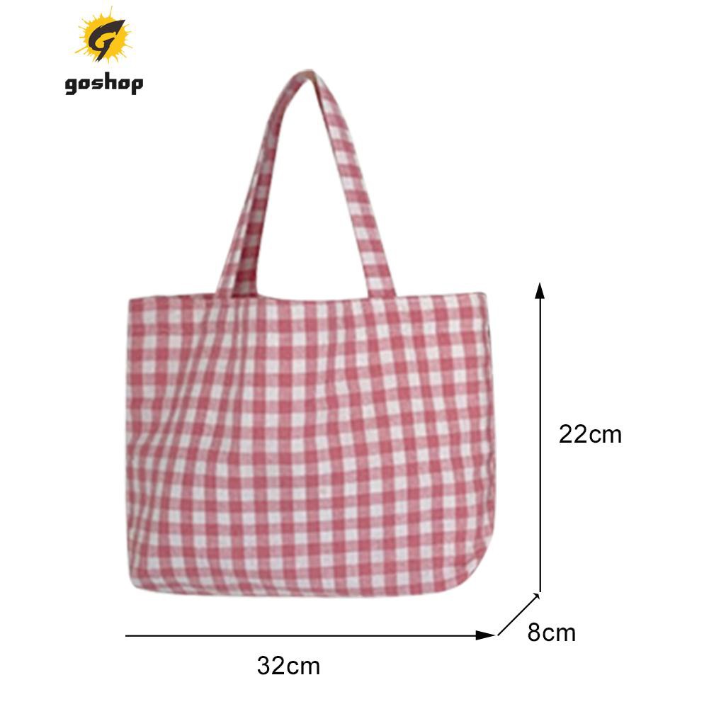 (GO ) Women Portable Cloth Shopping Handbag Tote Plaid Food Picnic Lunch Bags