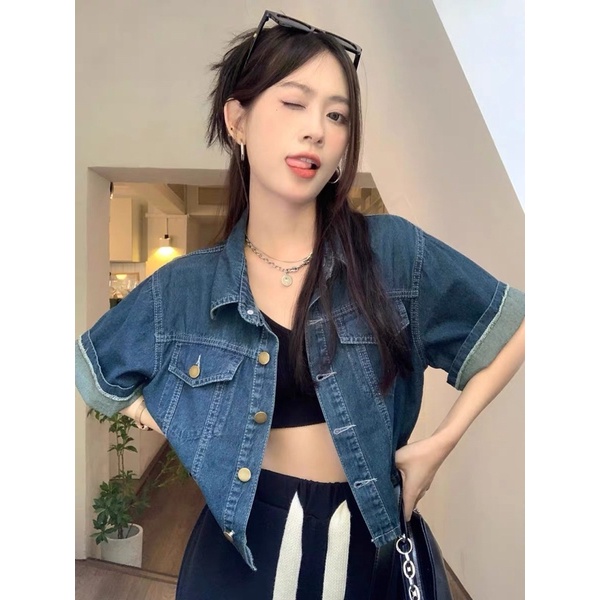 Áo Jean Denim Quảng Châu Form Ngắn (Hình thật) hàng loại 1, Áo Khoác Denim Croptop