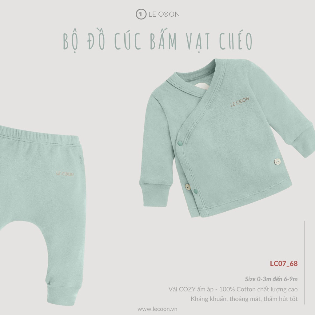 LE COON- Bộ quần áo dài tay cúc bấm vạt chéo Lecoon chất Cotton cozy LC0768