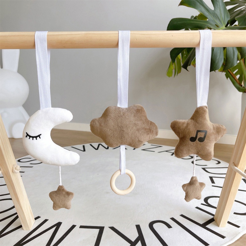 Set 3 Vòng Lục Lạc Hình Trăng Sao Mềm Mại Treo Xe Đẩy Em Bé