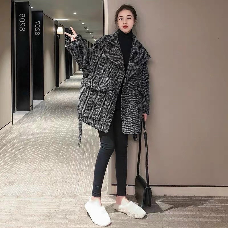 Áo Dạ Xương Cá Hàn Quốc 2 Lớp Dày Dặn (Hàng QC Loại 1) Ảnh Thật - Áo Khoác Dạ Dáng Rộng Ulzzang