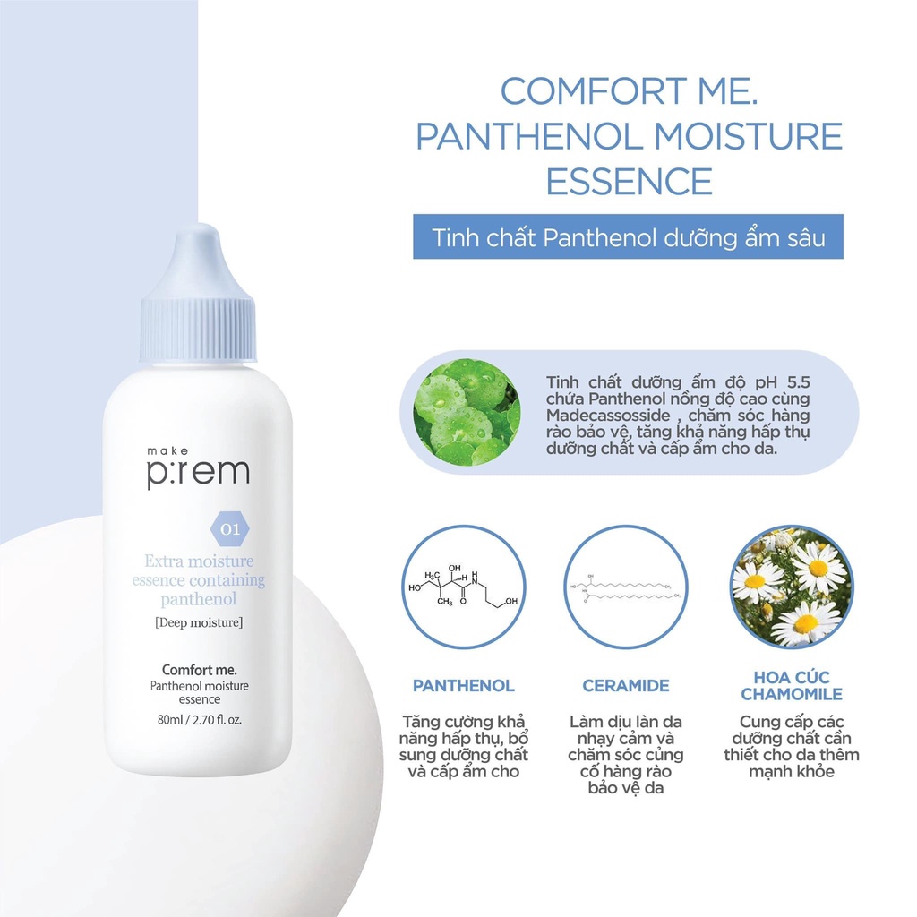 Tinh chất B5 cấp ẩm phục hồi da Make P:rem Comfort me Panthenol Moisture Esence