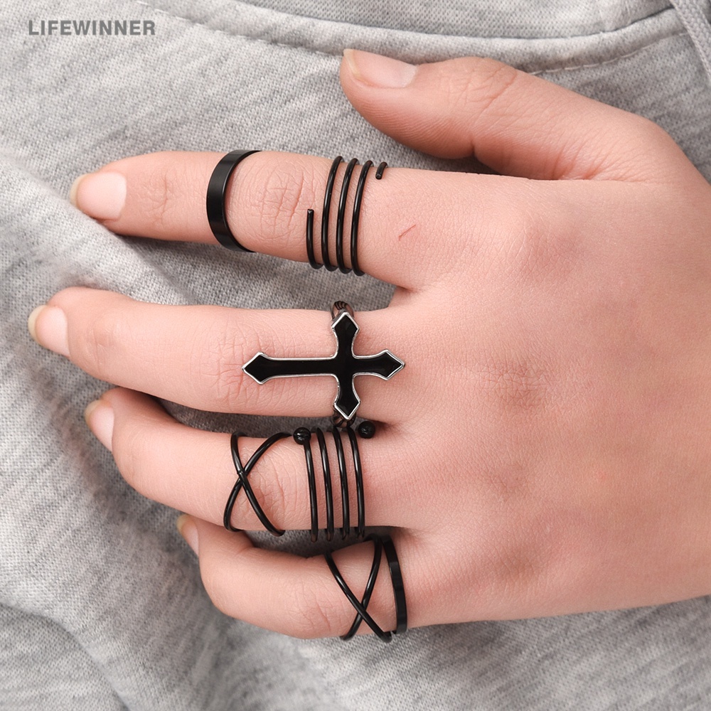 Bộ 3/6 Nhẫn Hở Hình Chữ Thập Phong Cách Vintage