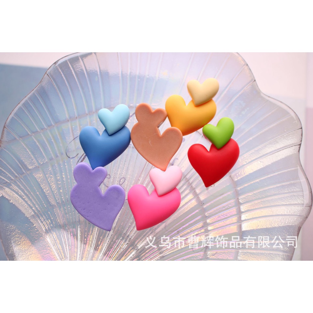 Charm (C143) slime/ Dụng Cụ Charm Trang Trí [Ko Keo &amp; Nút] Hình Hai Trái Tim (2.3x3.2 cm)