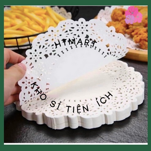 Combo 100 giấy nến đục lỗ, giấy nến viền hoa, giấy vuông SZ 23 CM cho nồi chiên không dầu - lót nướng làm bánh HTMART