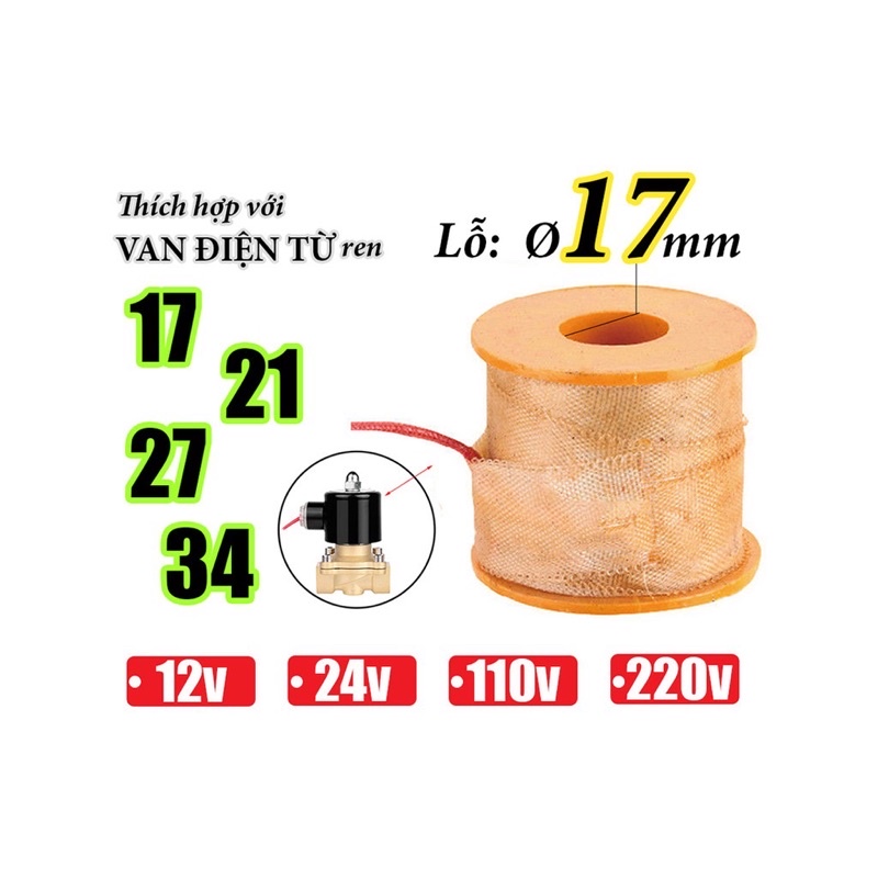 Coil van điện từ đồng (dành cho van Unid, van STNC. Lõi đồng 100%)điện 220v Phi 21-27-34