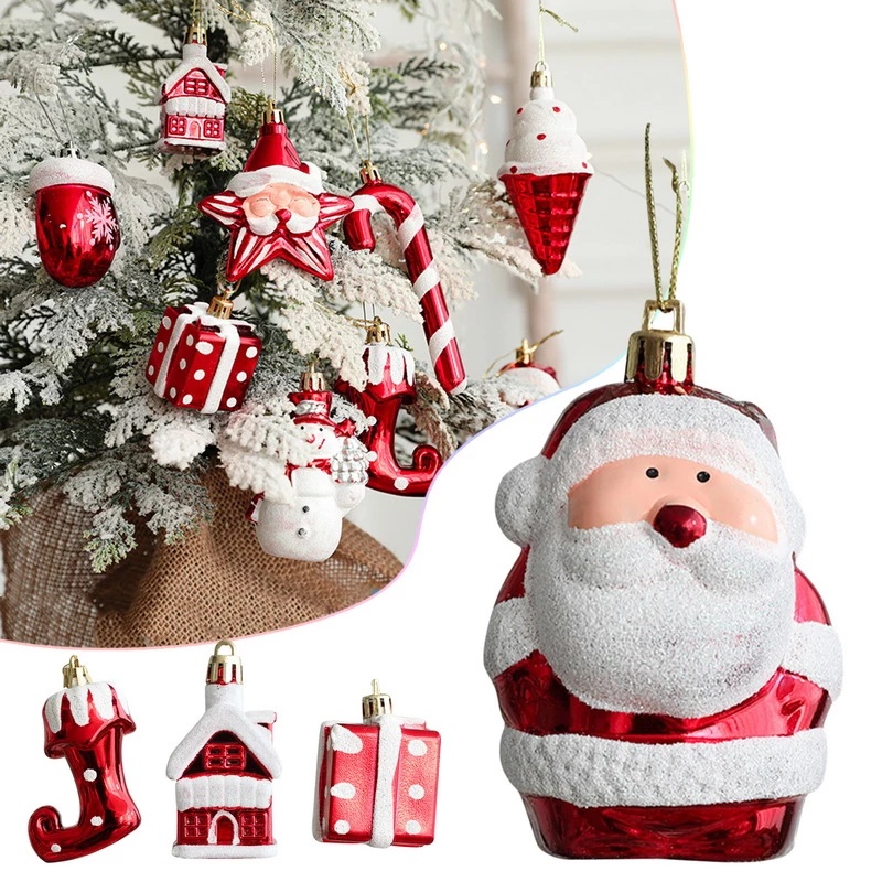 Set 2 Phụ Kiện Trang Trí Cây Thông Giáng Sinh Hình Ông Già Noel Hoạt Hình 3D Màu Đỏ