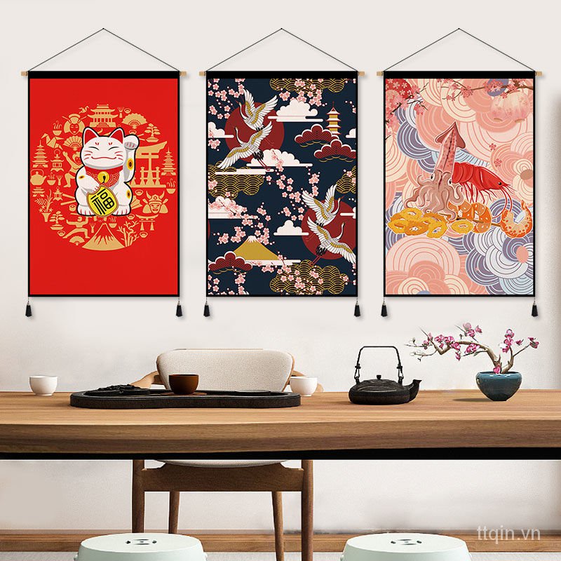 Tranh vải treo tường trang trí nhà hàng sushi phong cách Nhật Bản