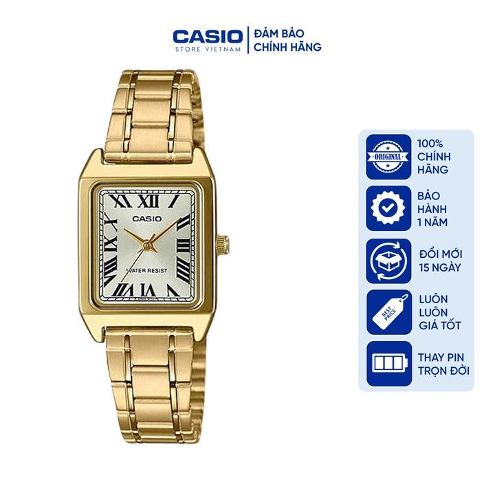 Đồng hồ Nữ Casio LTP-V007G-9B, đồng hồ chính hãng, dây vàng mặt vàng LA MÃ