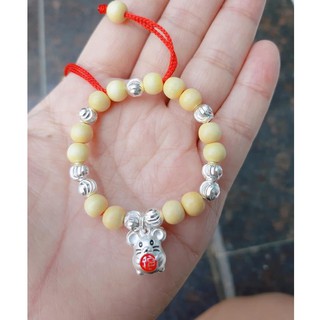 Vòng dâu tằm cho bé - mix bi bạc và con giáp treo bạc