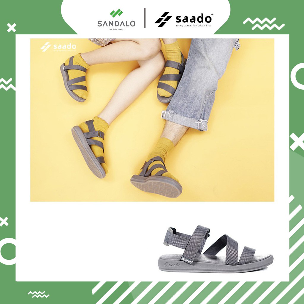 Giày dép Sandal Saado NN01 xám ghi nam nữ unisex - Dép quai hậu 3 quai chéo đi học đi chơi -0i98
