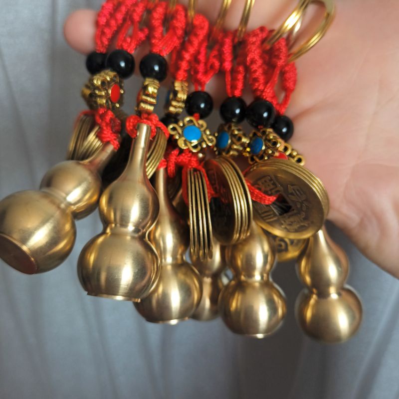 Móc khóa đồng bầu hồ lô đồng xu phong thủy may mắn tài lộc