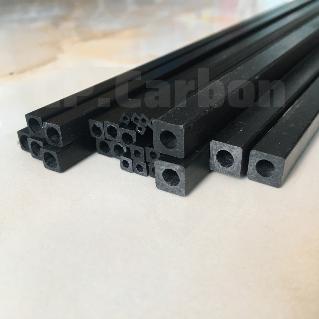 Ống carbon fiber vuông 2.5mm/ 4mm/ 5mm/ 6mm/ 8mm dài 1 mét lõi tròn