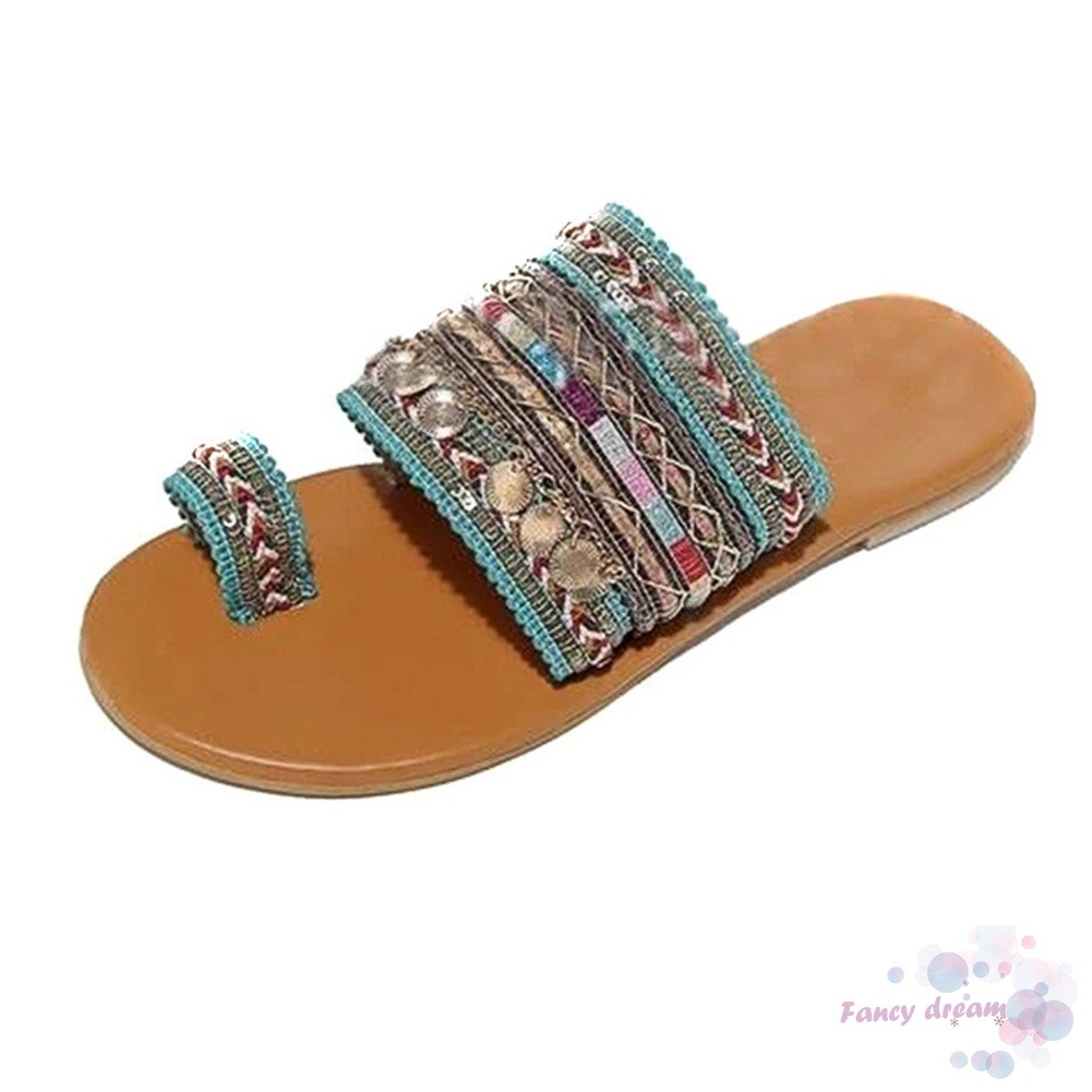 Dép sandal hở ngón đế phẳng phong cách thời trang dân tộc cho nữ