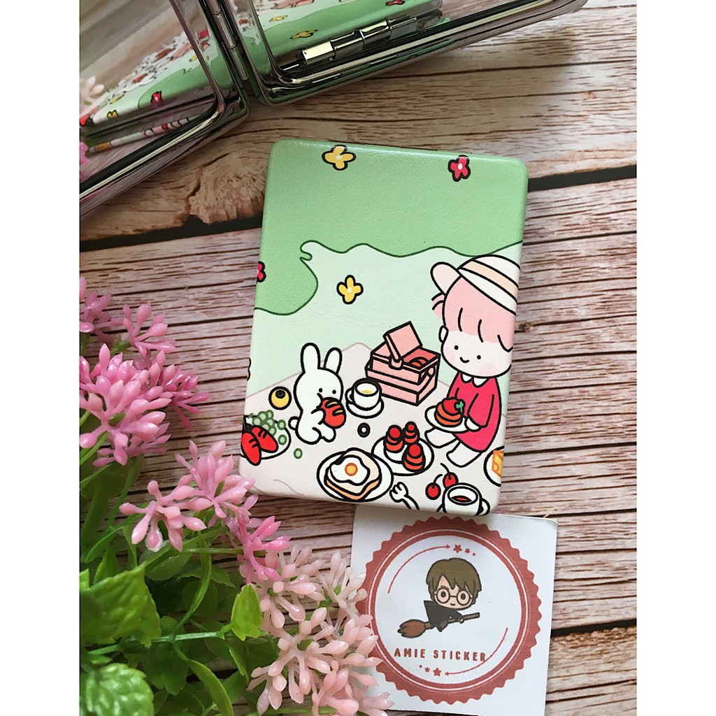 (Hình thật-mẫu đẹp) Gương mini 2 mặt chữ nhật hình bé váy đỏ cute!