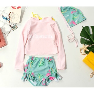 Set đồ bơi cho bé gái kèm mũ, bikini dài tay cho bé