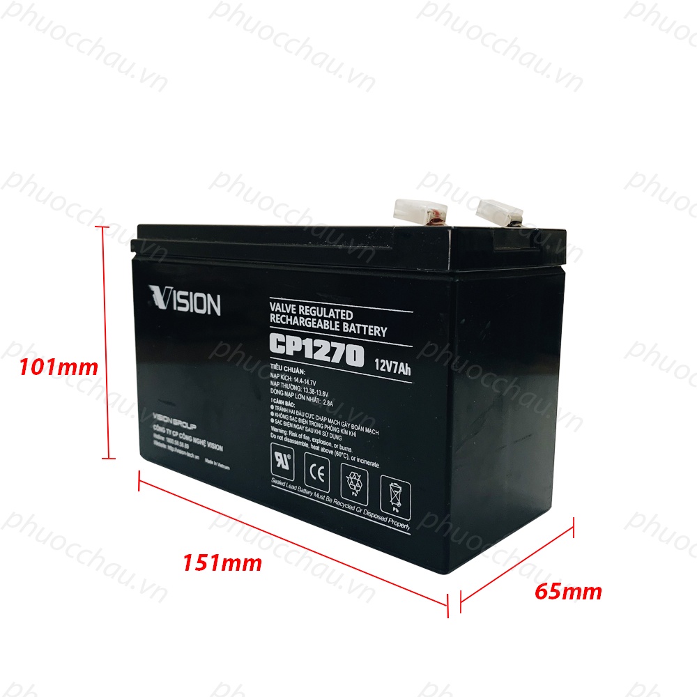 Ắc Quy Vision 12V-7Ah CP1270 - Chuyên Dùng Cho Nguồn Dự Phòng (UPS, Inverter,..)