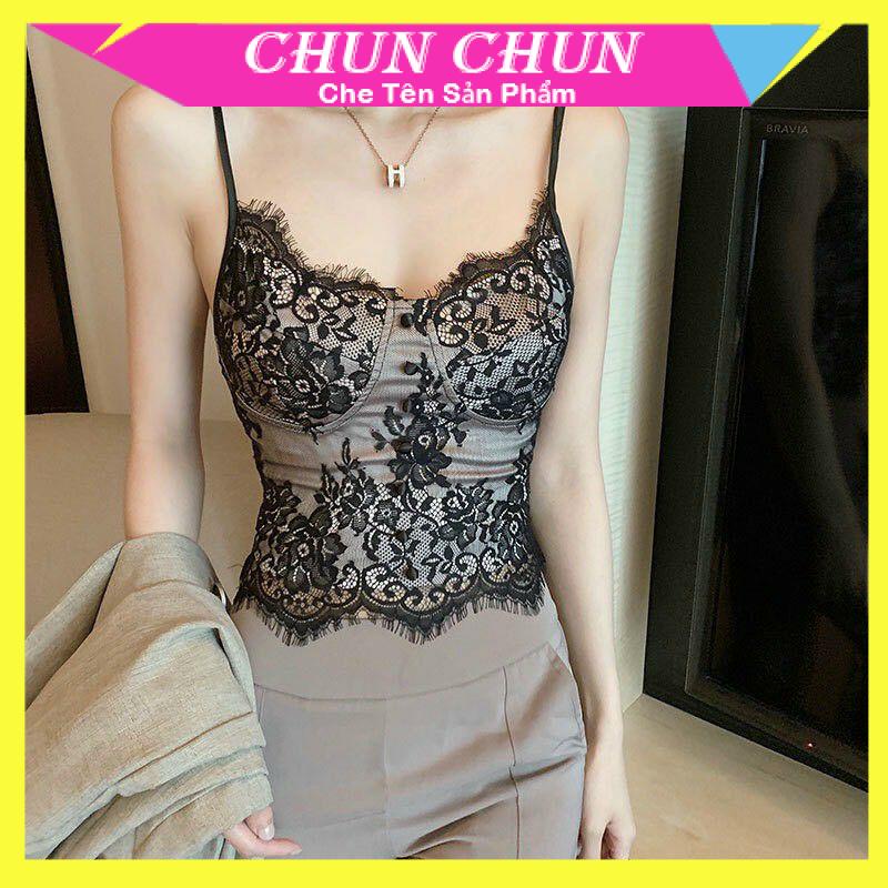 Áo bra ren hàng Quảng Châu cao cấp Chunchun, áo 2 dây đính khuy phối ren sang chảnh 16.