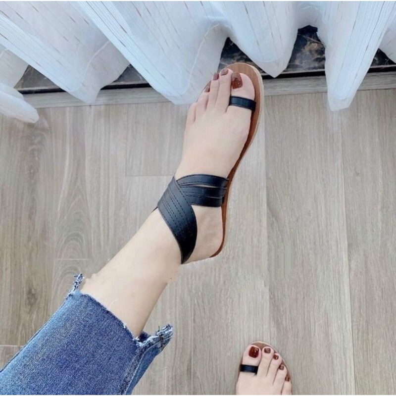 Giày Sandal nữ đế bệt chiến binh xỏ ngón dây mảnh quai chéo hot mùa hè đi biển đi chơi đi học - TB-Go