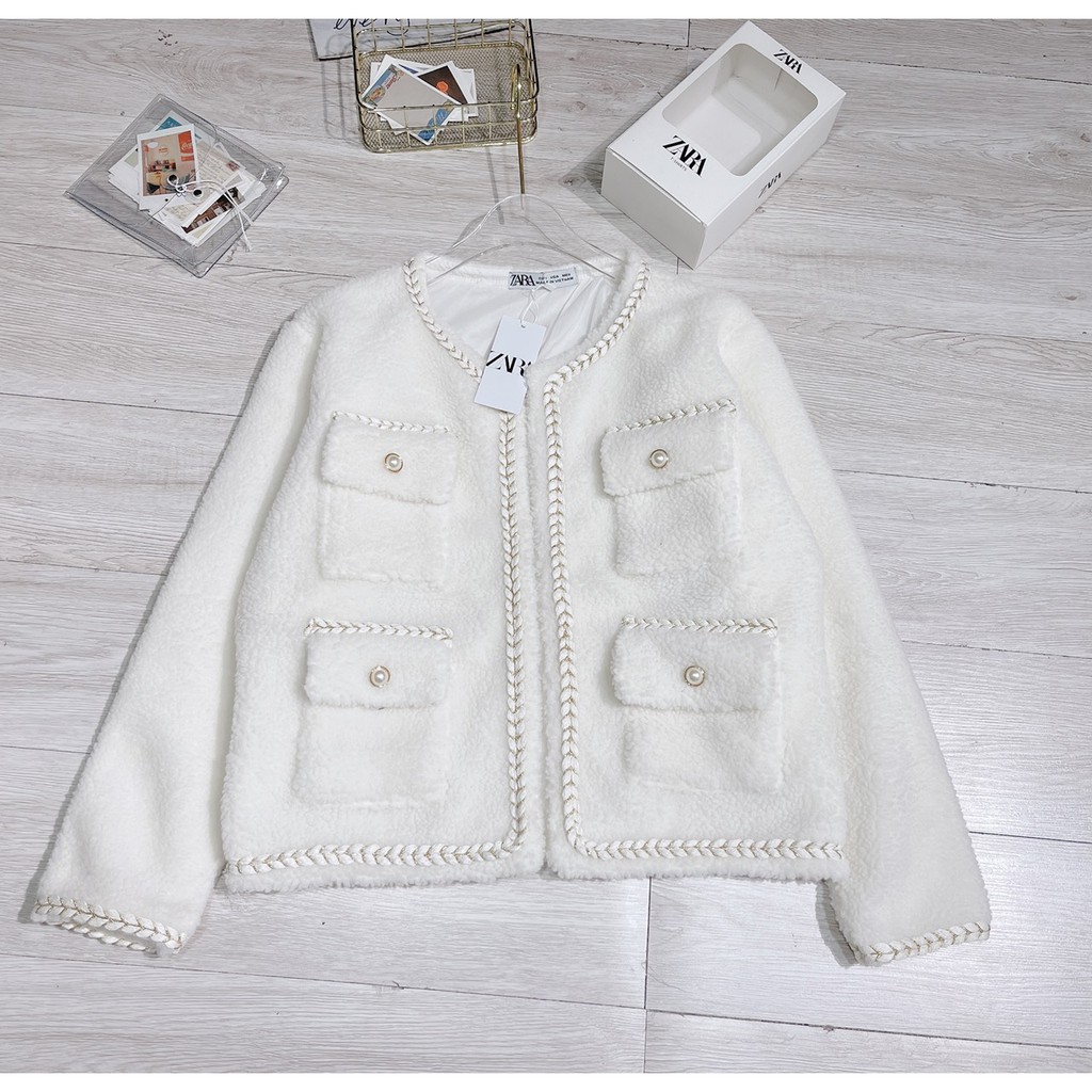 (2 LỚP) ÁO KHOÁC LÔNG TRẮNG VIỀN DẠ CÚC NGỌC CHẤT LÔNG MỊN SIÊU XINH XẮN | BigBuy360 - bigbuy360.vn