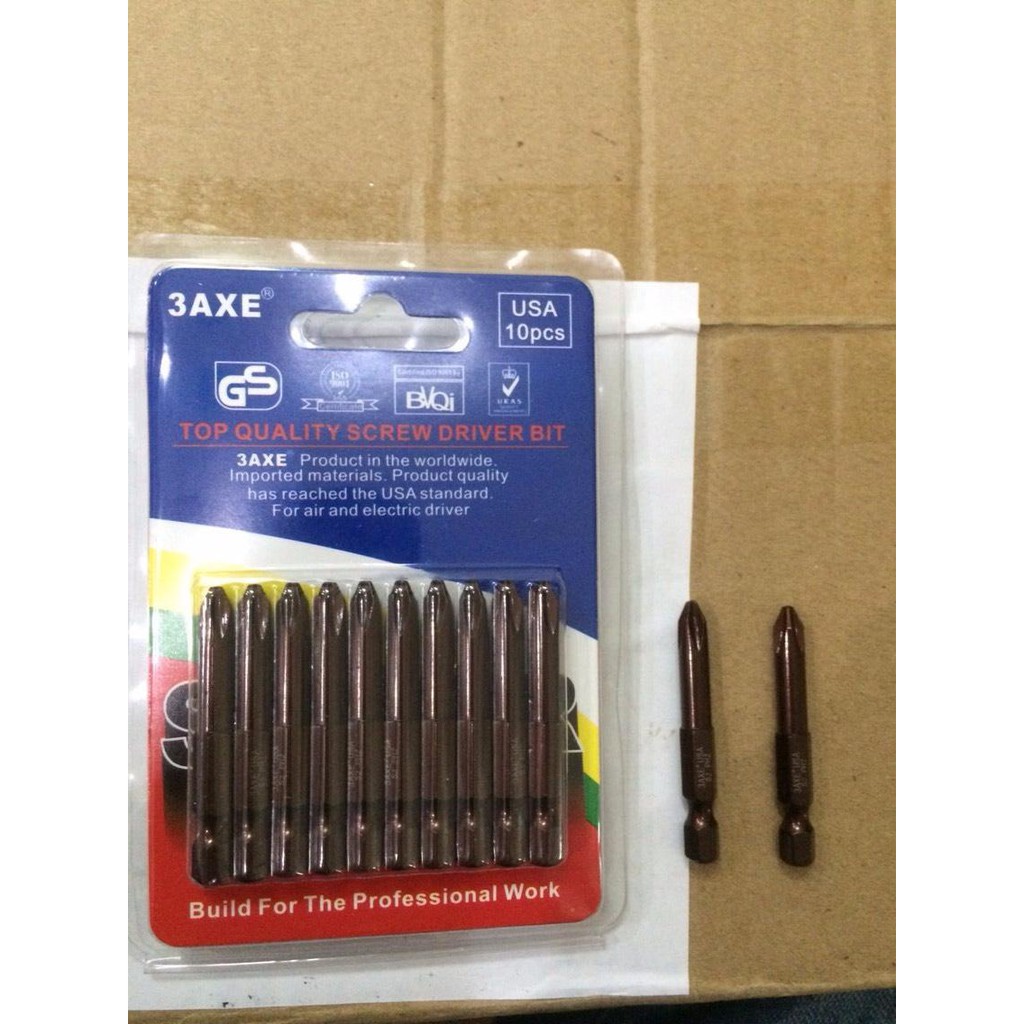 MŨI VÍT ĐUÔI LỤC GIÁC 3AXE PH2 65MM( 1 VĨ / 10 CÂY)