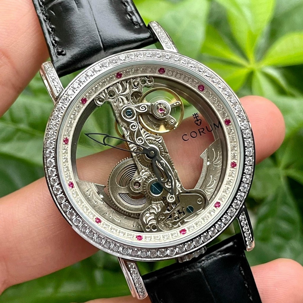 Đồng Hồ Nam Corum Skeleton Automatic - Cơ , Dây Da Màu Đen , Size 43mm