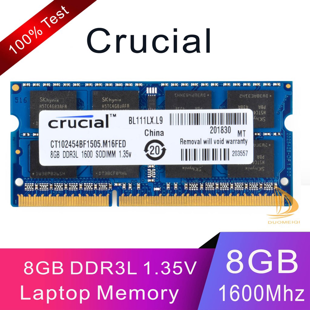 Crucial 8GB 2Rx8 PC3L-12800S DDR3L 1600Mhz Bộ nhớ máy tính xách tay RAM SODIMM Intel