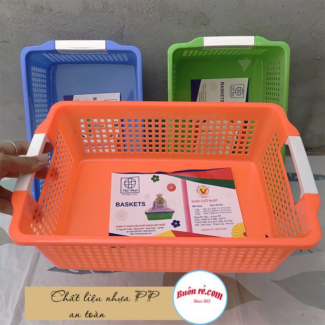 Rổ đựng đồ chữ nhật có quai cầm 1196-1197-1198 Việt Nhật - Khay chữ nhật đựng tài liệu, đồ dùng văn phòng đa năng 01371