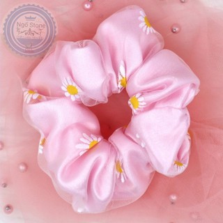 Cột Tóc Vải Scrunchies Hoa Cúc 2 Lớp