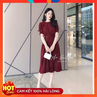 Váy Dài Nhung Đỏ 💎FREESHIP💎 Đầm Nhung Tay Lỡ - HÀNG THIẾT KẾ