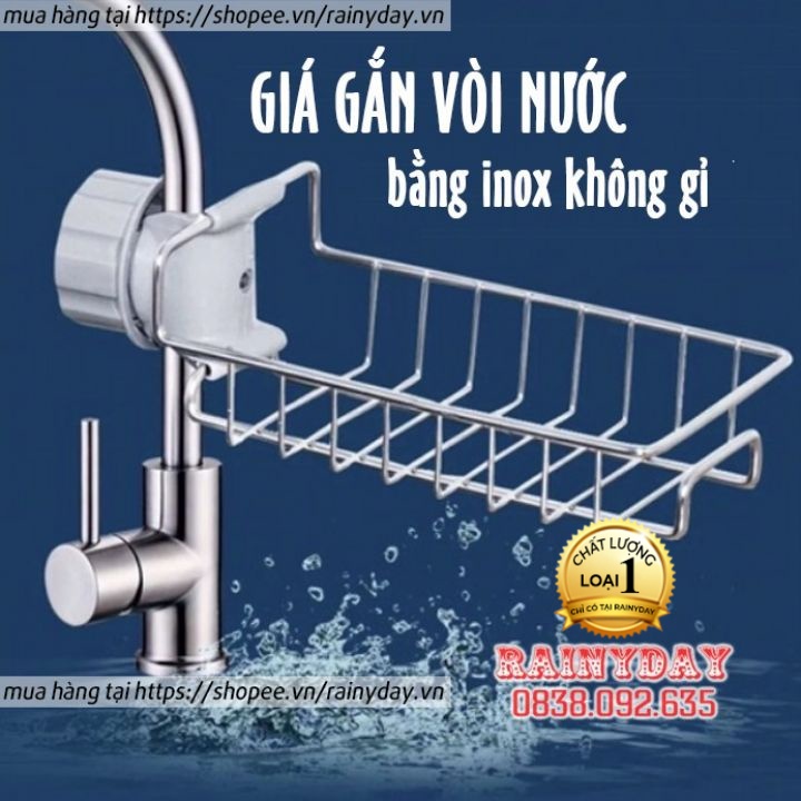 Giá khay inox để đựng đồ rẻ rửa bát chén miếng xà phòng gắn treo vòi nước bồn chậu nhà bếp